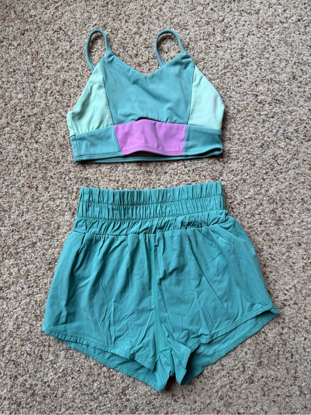 Honeycut Girls' Teal Colorblock Set with Mint and Lilac Accents